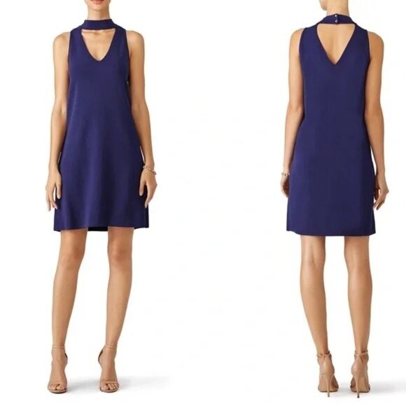 MILLY Italian Structured Stretch Shift Mini Dress Navy  size Small - Picture 1 of 11